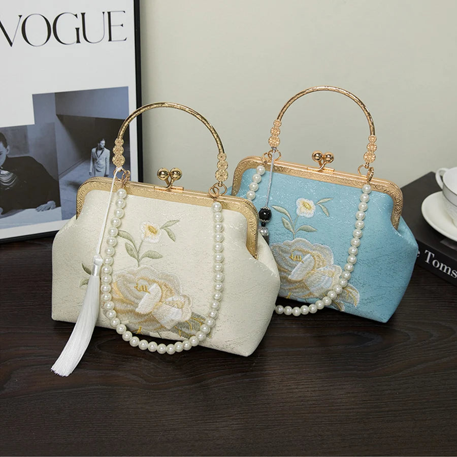 πΈ Kawaii Floral Shell Clutch Bag πβ¨ Luxury Evening Purse with Pearl Chains & Crossbody Magic! π Perfect for Parties!