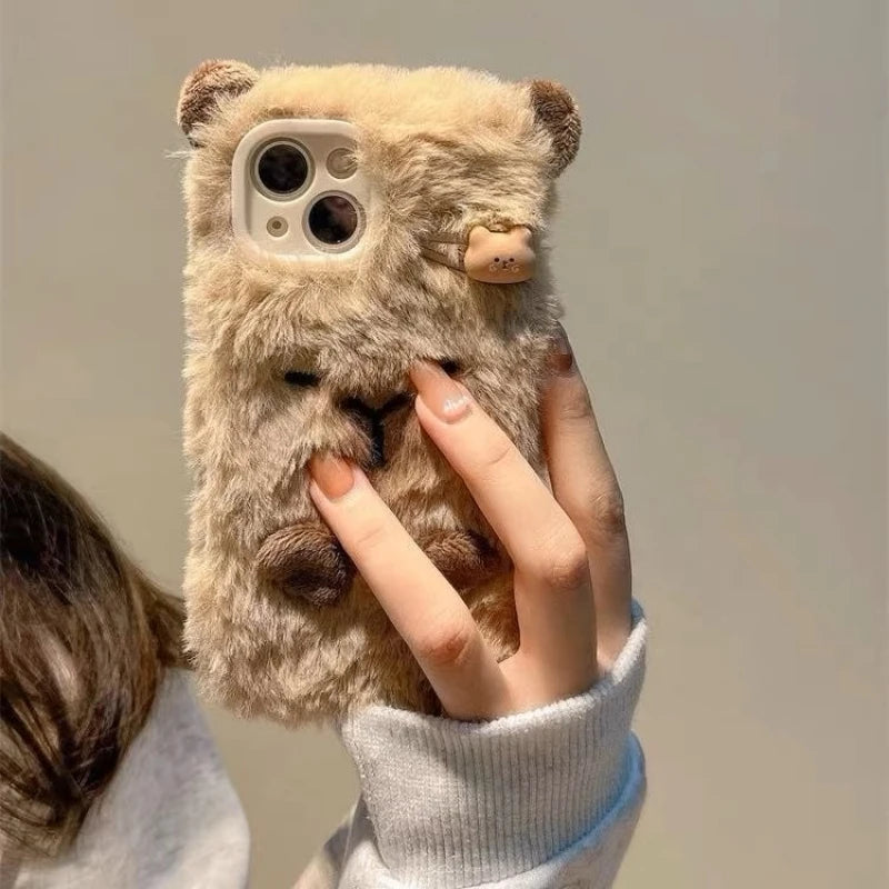 Adorable Kawaii Capybara Plush Phone Case for iPhone 15/14/13/12/11 Pro Max π±β¨ - Shockproof Luxury & Creative Design! πΎ