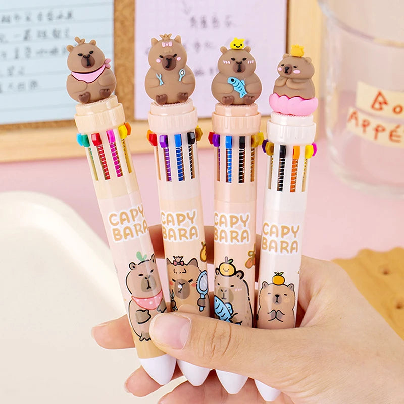 Kawaii Capybara Colorful Pens πΎβ¨ | 10 Cute Ballpoint Pens for School & Office ππ¨ | Adorable Stationery Gifts for Students