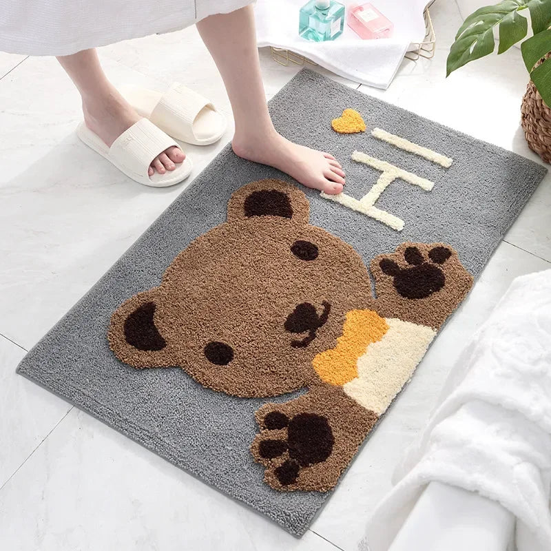 Kawaii Frog & Bear Plush Bath Mat πΈπ§Έ | Non-Slip, Ultra-Absorbent Bathroom Rug for Cozy Decor! πβ¨