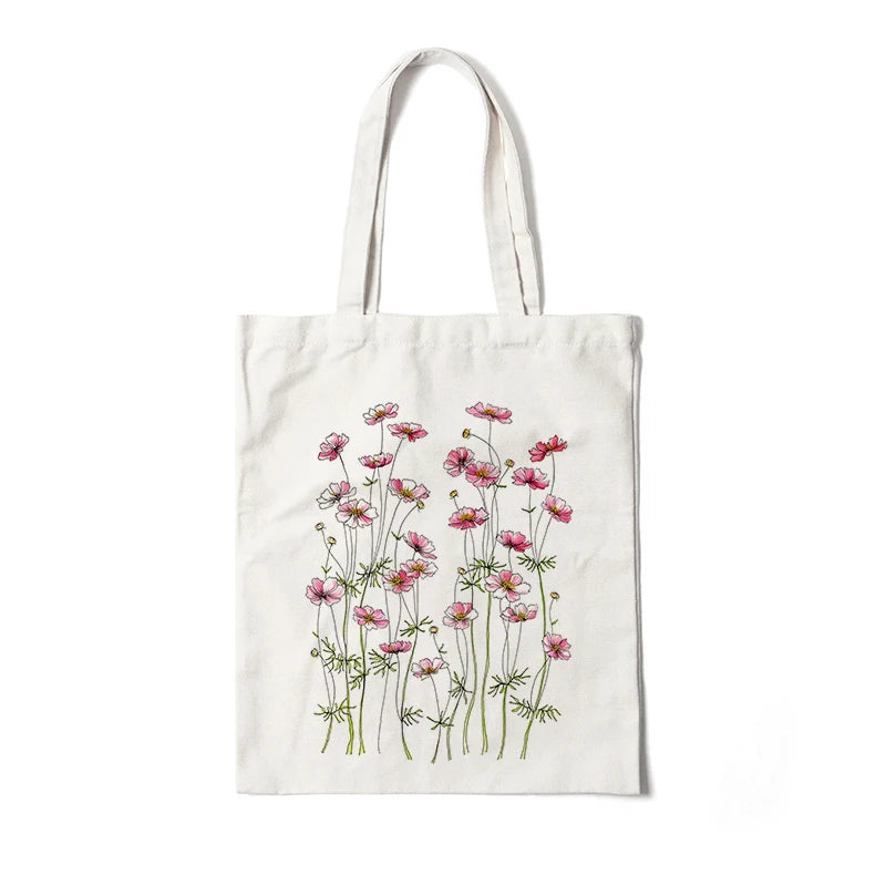 Kawaii Floral Canvas Tote πΌπ | Cute Eco-Friendly Shoulder Bag for School & Shopping πΈβ¨