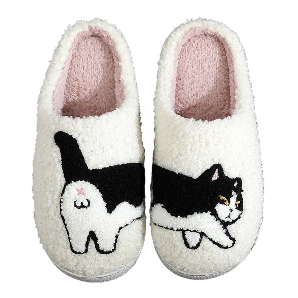 Kawaii Plush Cow & Cat Slippers ππ± | Cozy Non-Slip Indoor Footwear πβ¨ | Cute Warm Furry Slippers for Men & Women