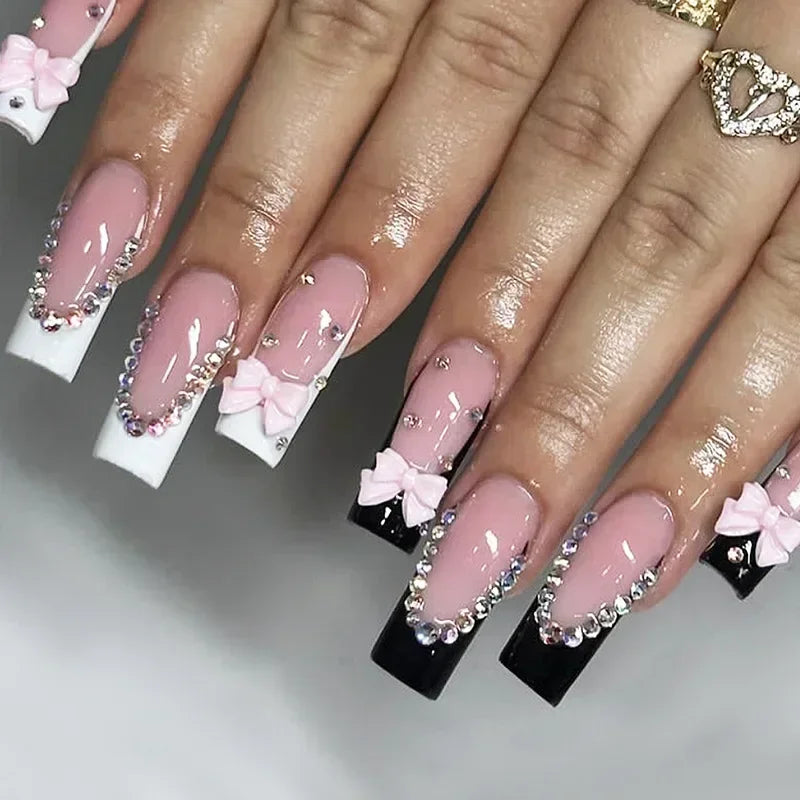 β¨ Kawaii Glitter Blue French Ballerina Press-On Nails - 24Pcs Love Stripes Design ππ
Full Cover Acrylic Nail Tips!