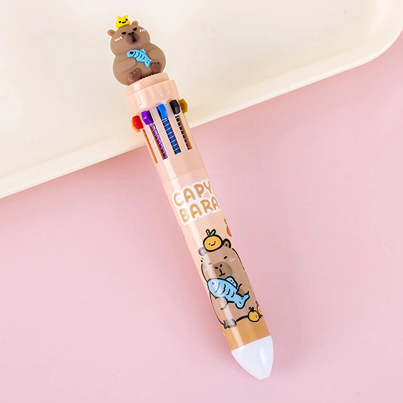 Kawaii Capybara Colorful Pens πΎβ¨ | 10 Cute Ballpoint Pens for School & Office ππ¨ | Adorable Stationery Gifts for Students