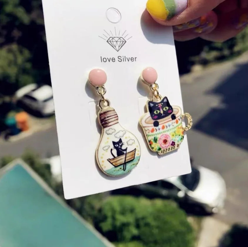 Kawaii Cat Cup Drop Earrings 🐱☕✨ - Adorable Dangle Jewelry for Women & Girls! Perfect Gift for Parties!