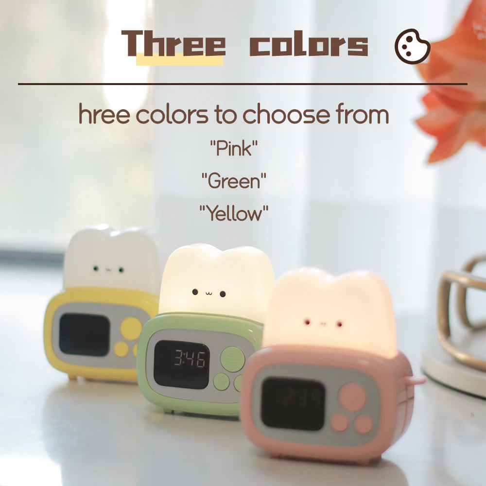 Kawaii LED Toaster Alarm Clock 🍞⏰ - Cute Cartoon Night Light with Timer Function for Whimsical Bedside Decor ✨🌙