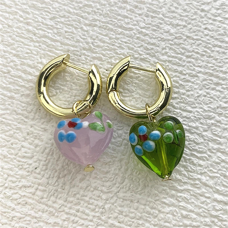 Kawaii Sweetheart Red Glass Heart Drop Earrings 💖✨ - Adorable Asymmetrical Jewelry for Party Girls!
