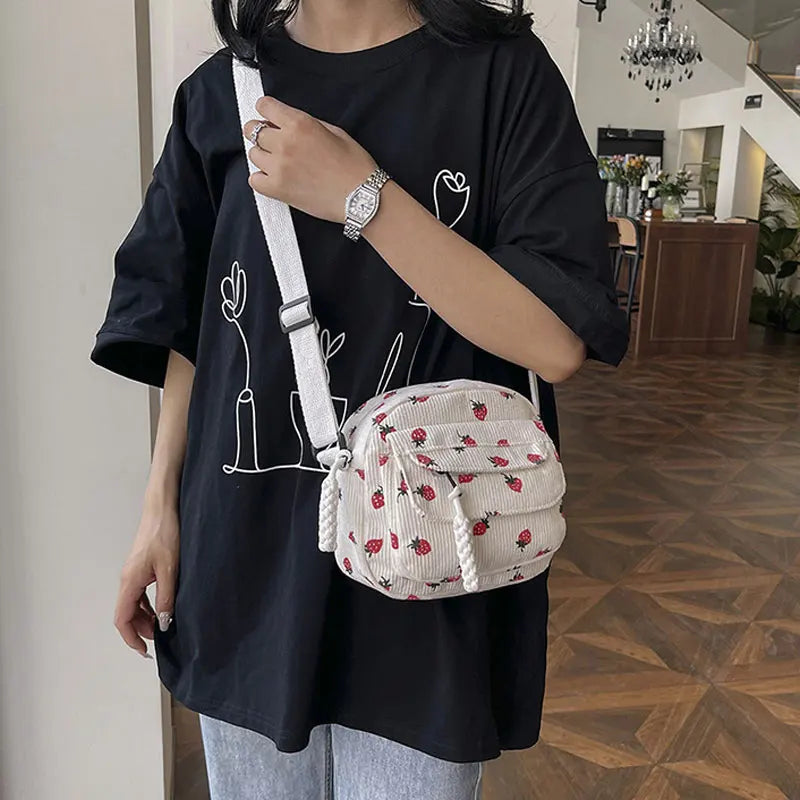 Berry Sweet Corduroy Cutie 🍓✨ Trendy Crossbody Wonder for Stylish Explorers! 👜💖 - Pixie Quill