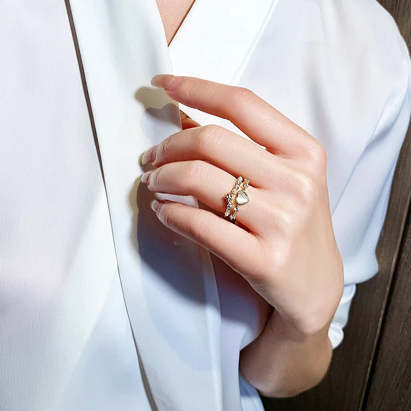 Kawaii Love Crystal Ring 💖✨ - 14K Gold Plated Heart Design for Elegant Daily Wear! 🌟💍