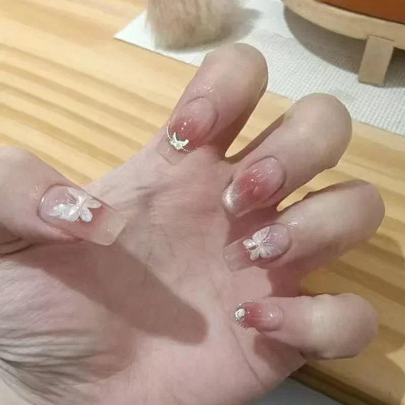 Kawaii Butterfly Dreams πΈβ¨ 24pcs Press-On Fake Nails Set with Glue - Adorable Acrylic Tips for Stylish Girls ππ¦