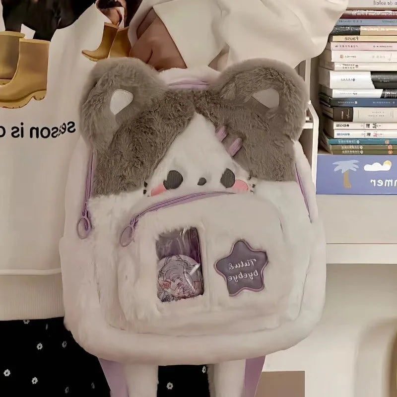 Kawaii Plush Fluffy Backpack πβ¨ | Cute Purple & White Women's Bag for Fashion Lovers πΈπ