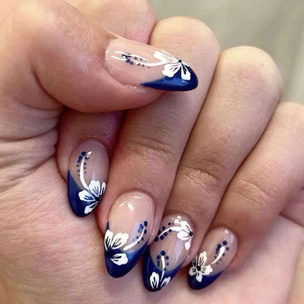 Kawaii Pink Bow French Nail Art - 24PC Almond Press-On Nails ππ
β¨