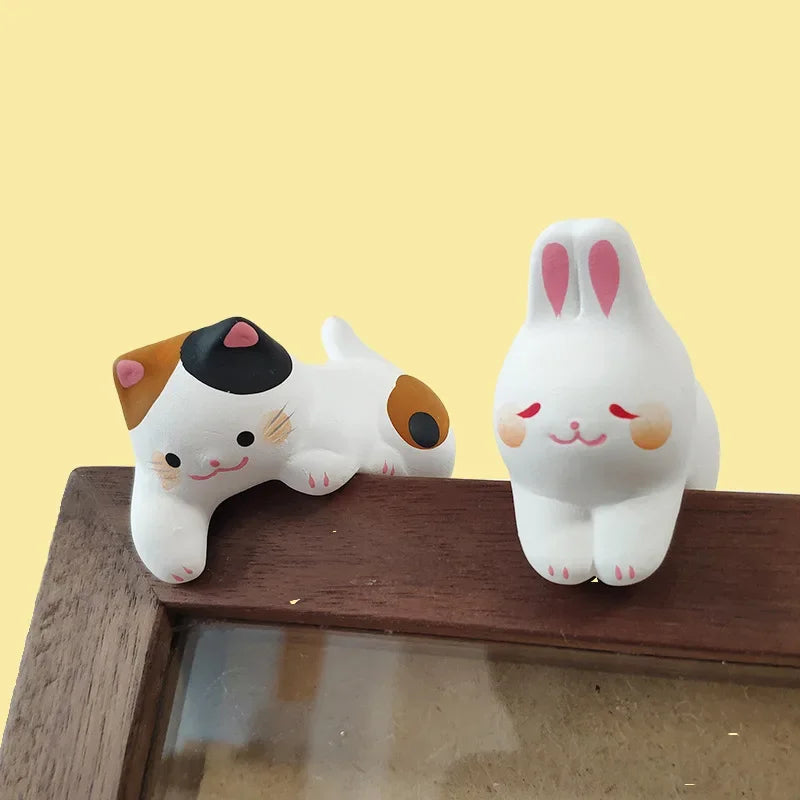 Kawaii Desktop Delight: Adorable Cat, Rabbit & Frog Ornaments for Good Luck 🌟🐾✨