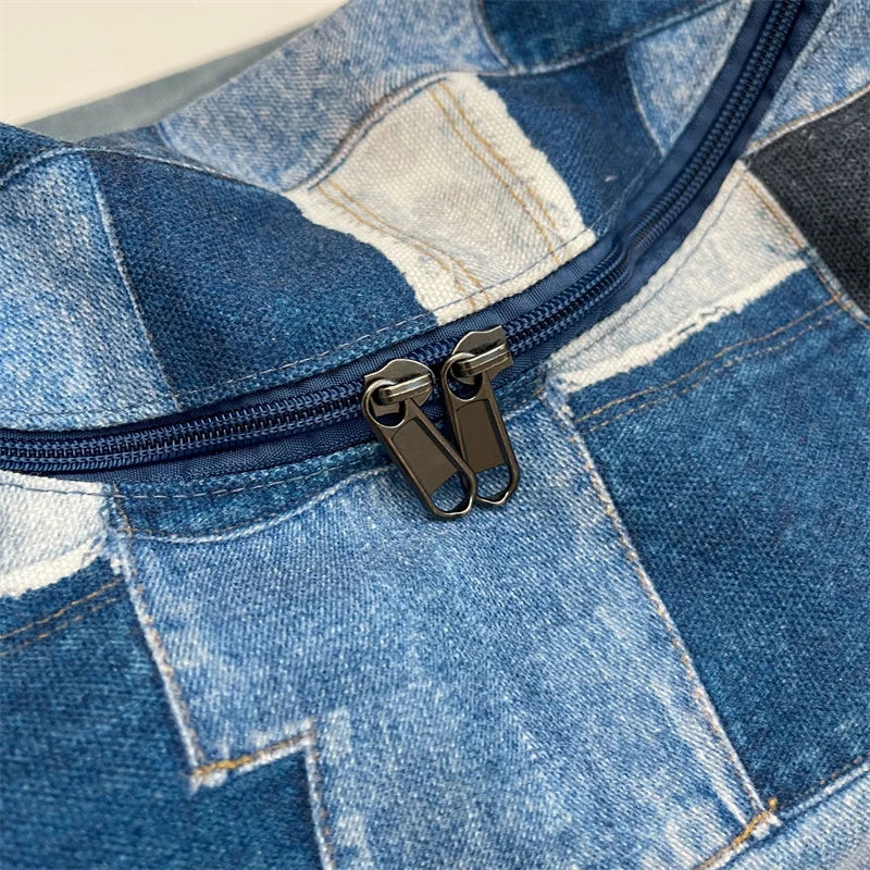 Kawaii Denim Dream πβ¨ - Patchwork Shoulder Bag for Trendy Girls, Versatile Messenger Hobo Style! ππ