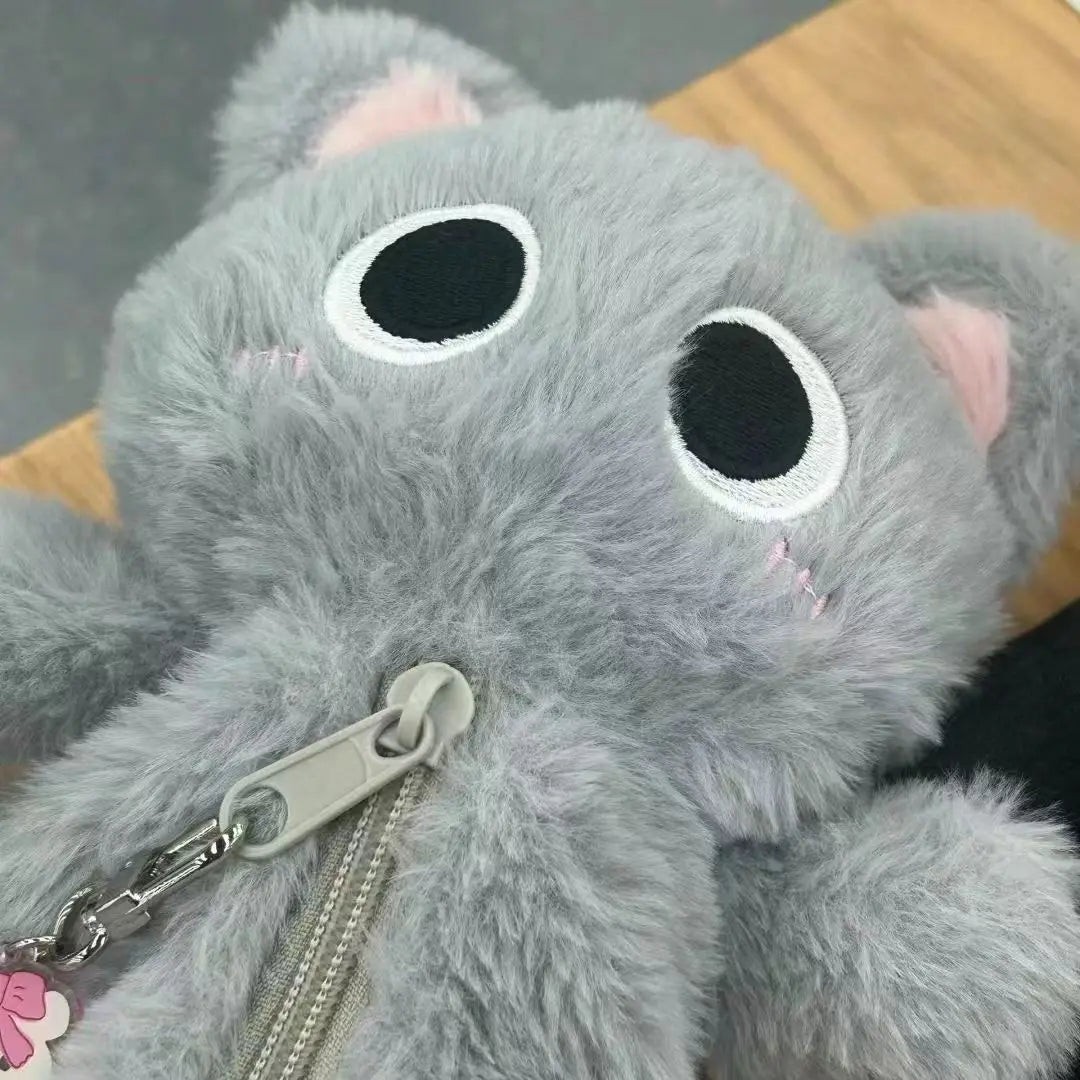 Kawaii Gray Plush Kitten Pencil Case πΎβ¨ - Adorable Large-Capacity Stationery Organizer for Students! πβοΈ