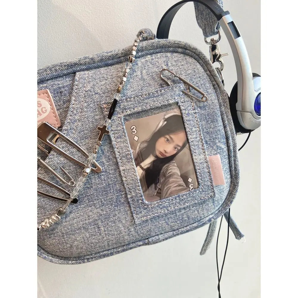 Kawaii Vintage Denim Baguette Bag πβ¨ Cute Crossbody Handbag for Women π