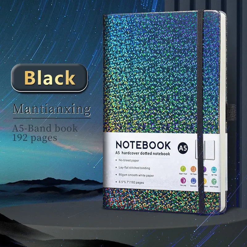 Kawaii Starry Sky A5 Notebook 🌌✨ | Cute PU Leather Cover with Elastic Tape & Pen Insert for Office Magic! 📒✍️