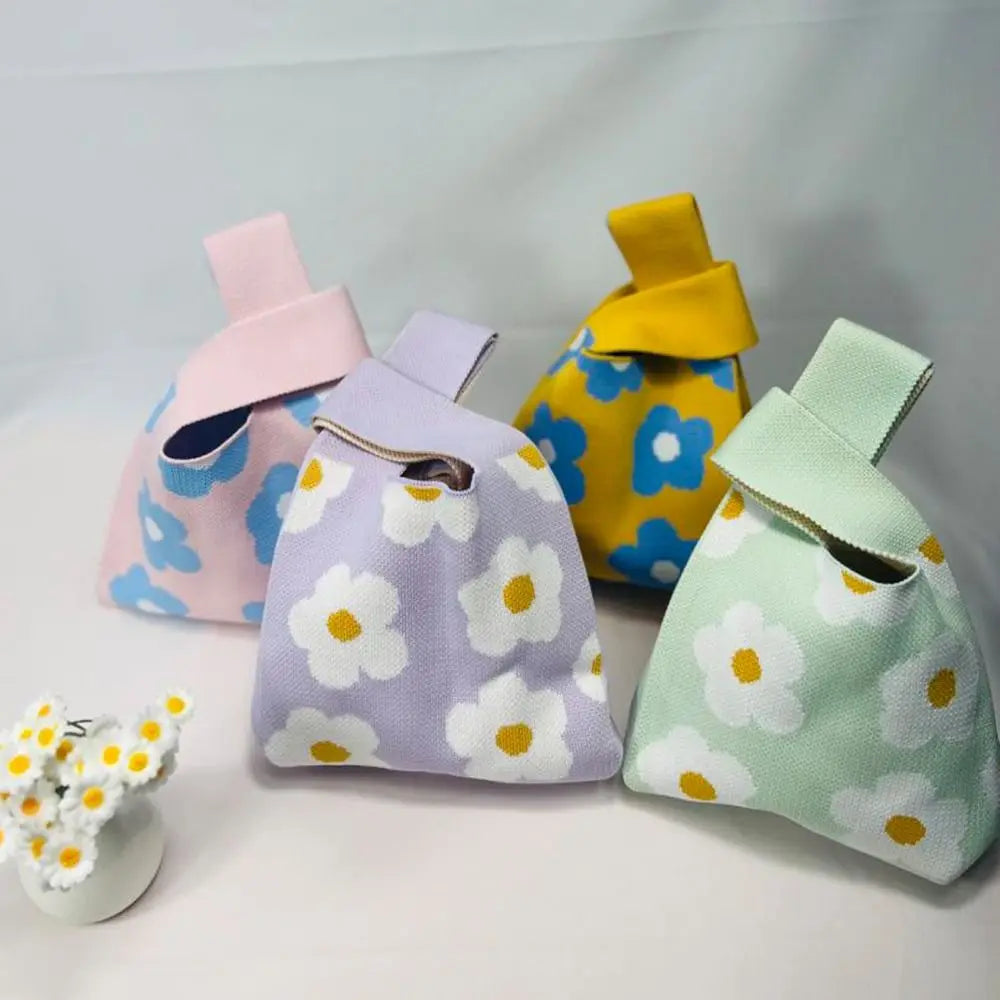 Kawaii Floral Knit Knot Bag πΈβ¨ - Mini Wrist Tote for Stylish Students ππΌ