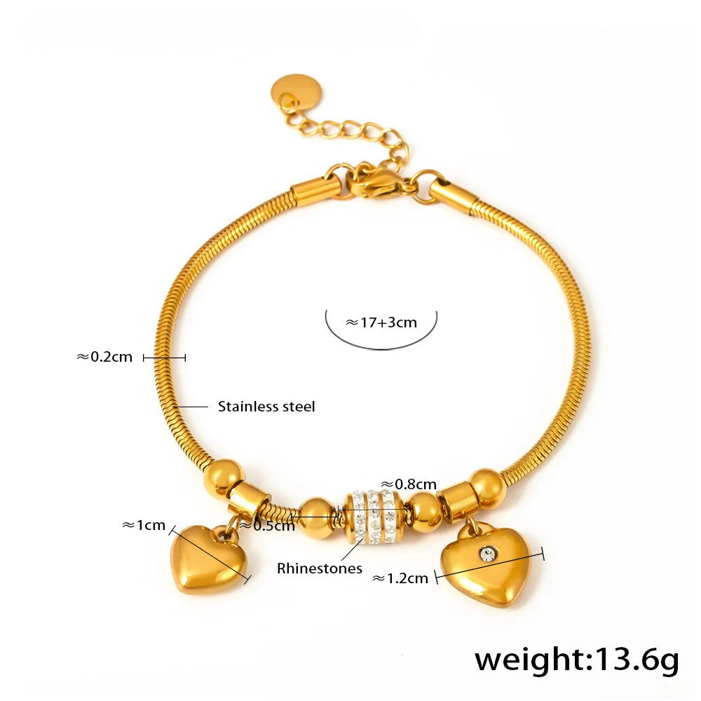 Kawaii 316L Stainless Steel Heart Charm Bracelet πβ¨ - 18k Gold-Plated with Sparkling Zircon Pendants! ππ