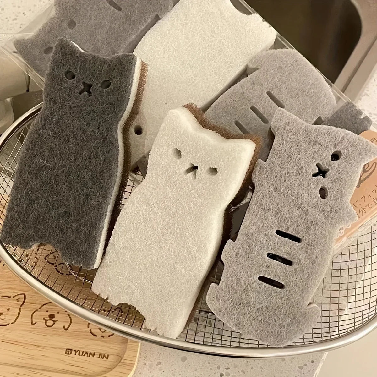Adorable Kawaii Cat Sponge Set π±β¨ - 4-Piece Dishwashing & Cleaning Delight!