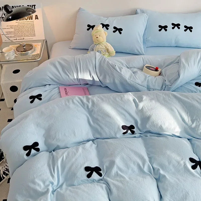 Whimsical Pink Bow Duvet Set πΈβ¨ - Enchant Your Bedroom with 3D Embroidery & Cozy Comfort! π€π