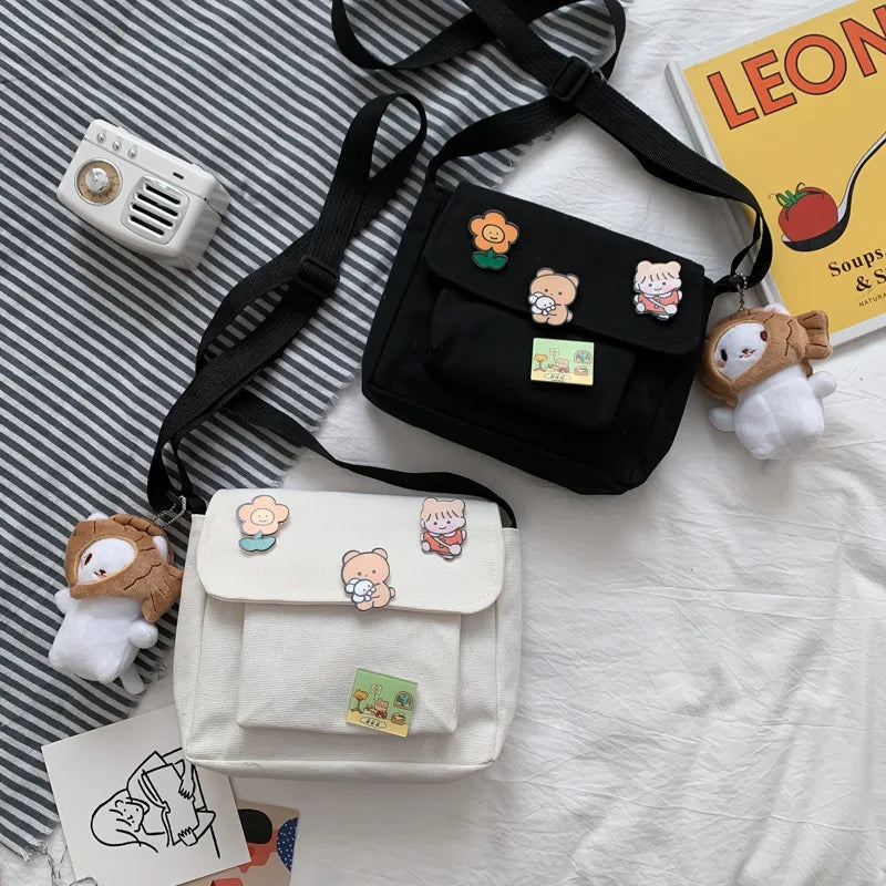 Charming Kawaii Canvas Crossbody Bag πβ¨ - Harajuku Style for Trendy Girls πΈπ