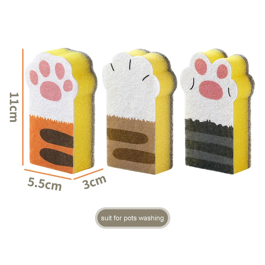 Kawaii Cat Paw Kitchen Scrub Sponges πΎβ¨ - Heavy Duty Non-Scratch Dishwashing Pads (3PCS) for Fun & Effective Cleaning! π§Όπ