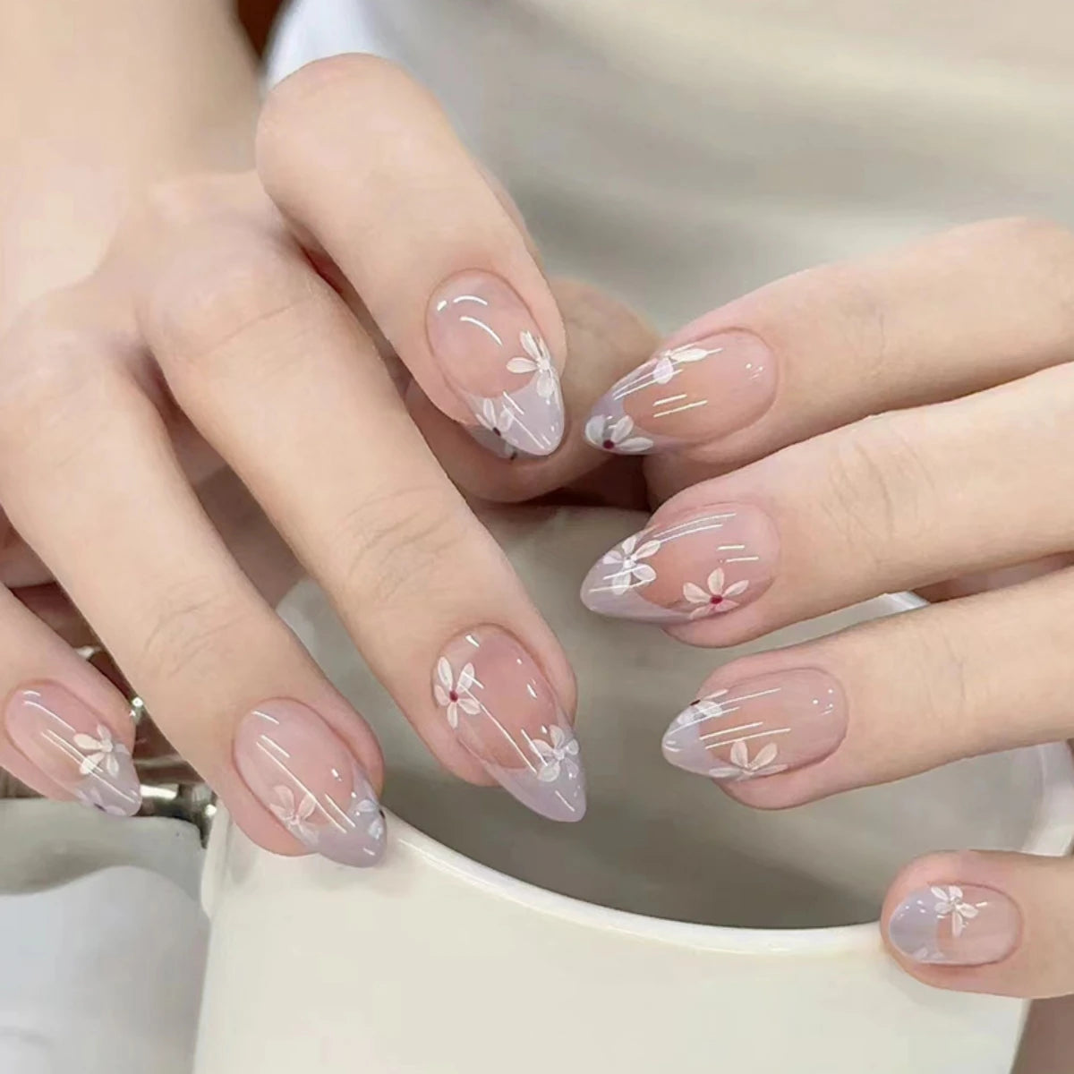 Kawaii Pink Bow French Nail Art - 24PC Almond Press-On Nails ππ
β¨