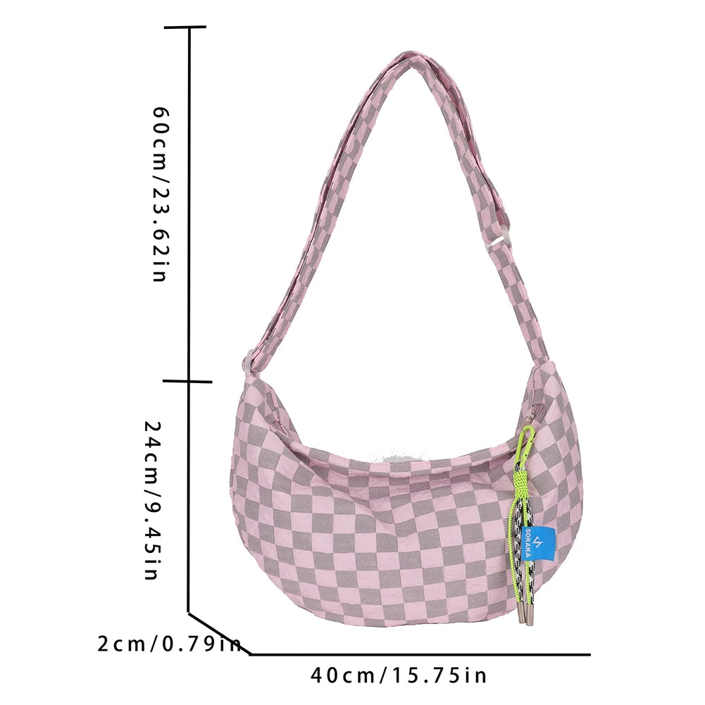 Kawaii Plaid Half Moon Messenger Bag πβ¨ Cute & Casual Shoulder Bag for Weekend Adventures! ππ