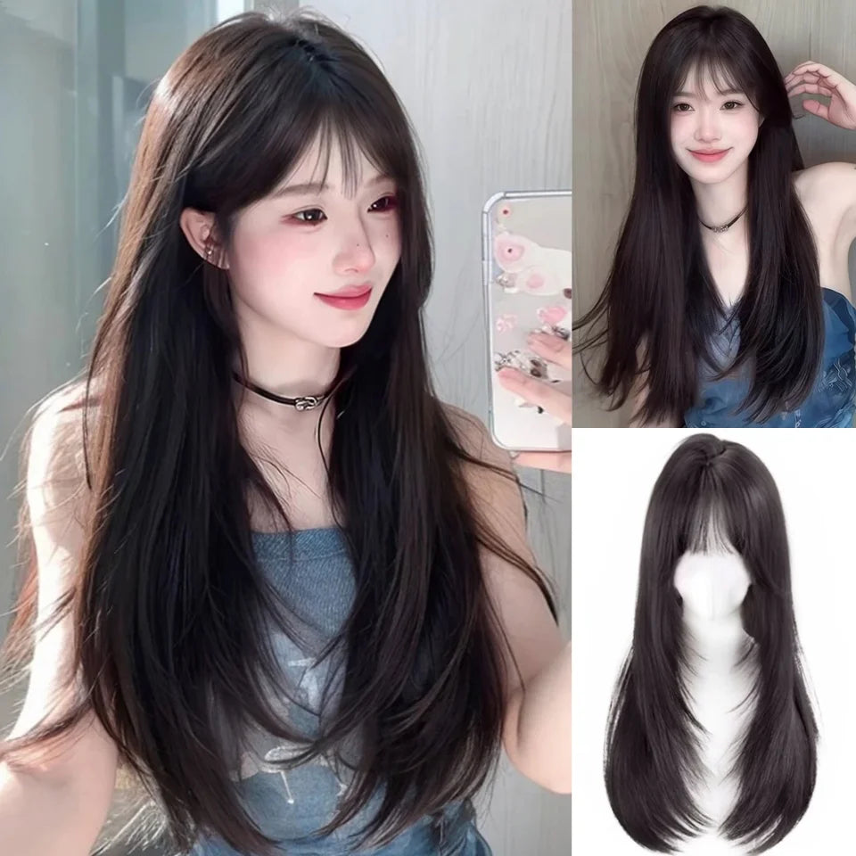 Enchanting Ombre Kawaii Wig πβ¨ - Long Straight Lolita Style with Bangs in Glacier Blue & Blonde!