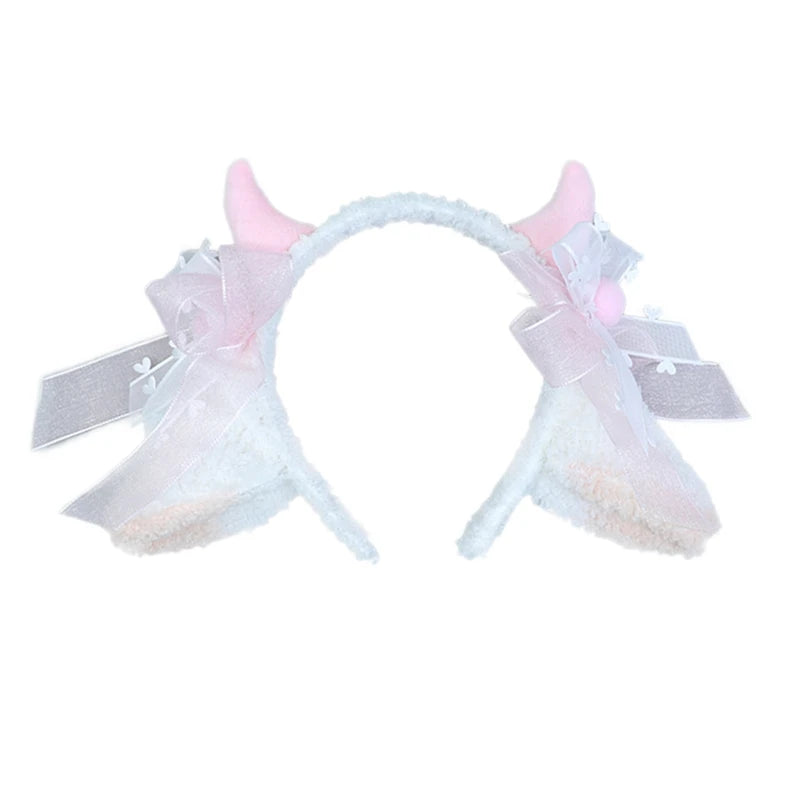 Lolita Headwear Sheep Ear Headband Girl Sweet Plush Hair Bands Sheep Horn Bows Decor Sheep Cosplay Sheep Ear Hair Hoop