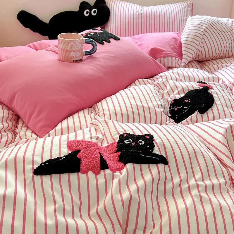 Kawaii Cat Dreamland Bedding Set π±π Cozy Duvet, Sheets & Pillowcases for Happy Sleep! πβ¨