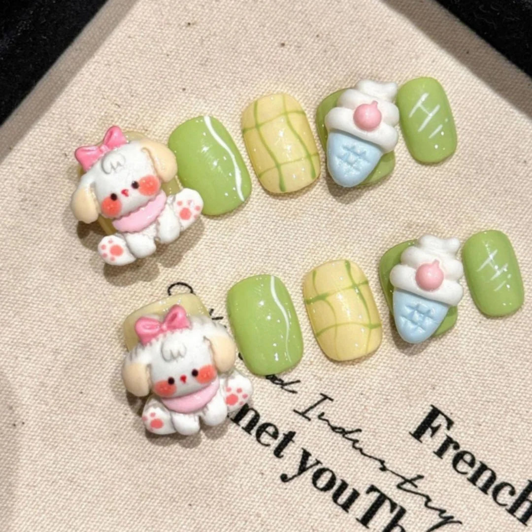 Kawaii Pink Cat Eye Press-On Nails ππ | Handmade False Nails with Love Heart & Bow Designs πΈβ¨ Perfect for Sweet DIY Manicures!