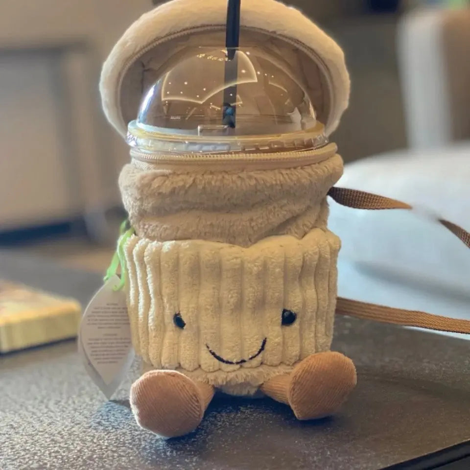 Kawaii Bear Plush Crossbody Bag βοΈπ» | Cute Coffee & Milk Tea Toy Holder for Kids & Adults!