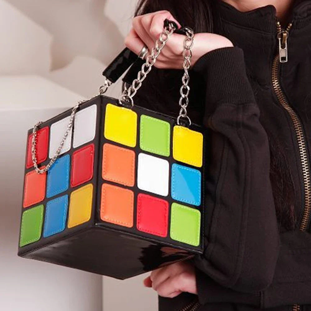 Kawaii Cube Charm πβ¨ β Trendy Mini Handbag with Chic Chains | Cute PU Leather Tote for Stylish Women πΈπ₯³