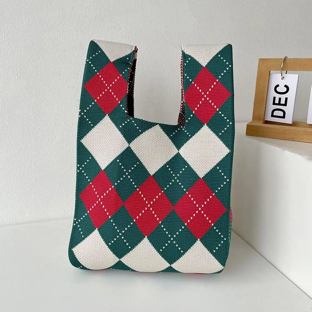 Kawaii Knitted Mini Tote Bag πβ¨ | Cute Plaid Handbag for Women | Stylish & Versatile Reusable Shopping Bag ππ