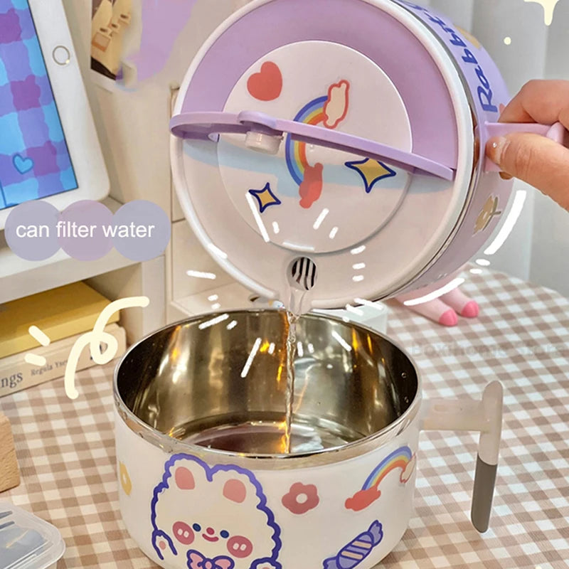π° Adorable Stainless Steel Noodle Haven π - Portable Bento Bowl with Handle for Happy Lunches! - Pixie Quill
