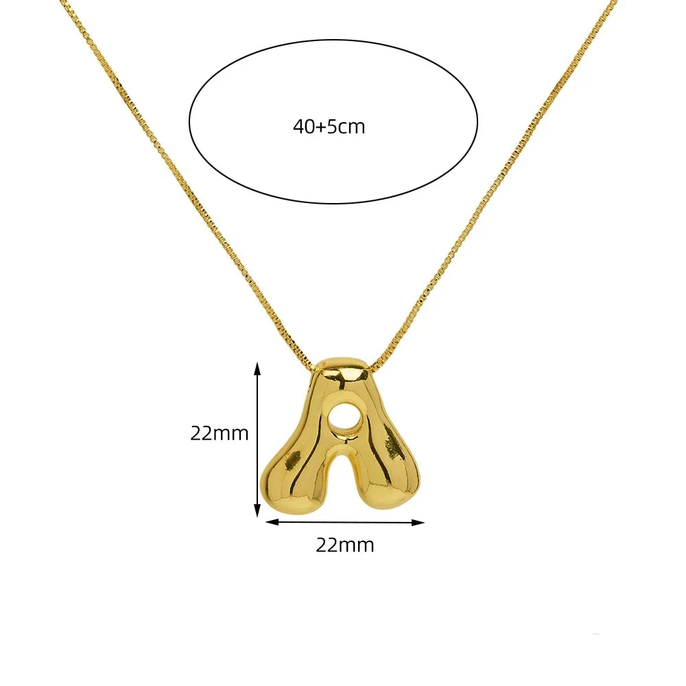 Kawaii Golden Initial Necklace πβ¨ - Chunky Bubble Letter Pendant for Trendy Girls ππ - Perfect Gift Jewelry!