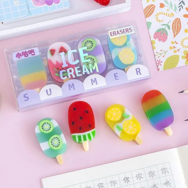 Kawaii Ice Cream Mini Eraser Set π¦β¨ - Fun Rubber Stationery for Kids!