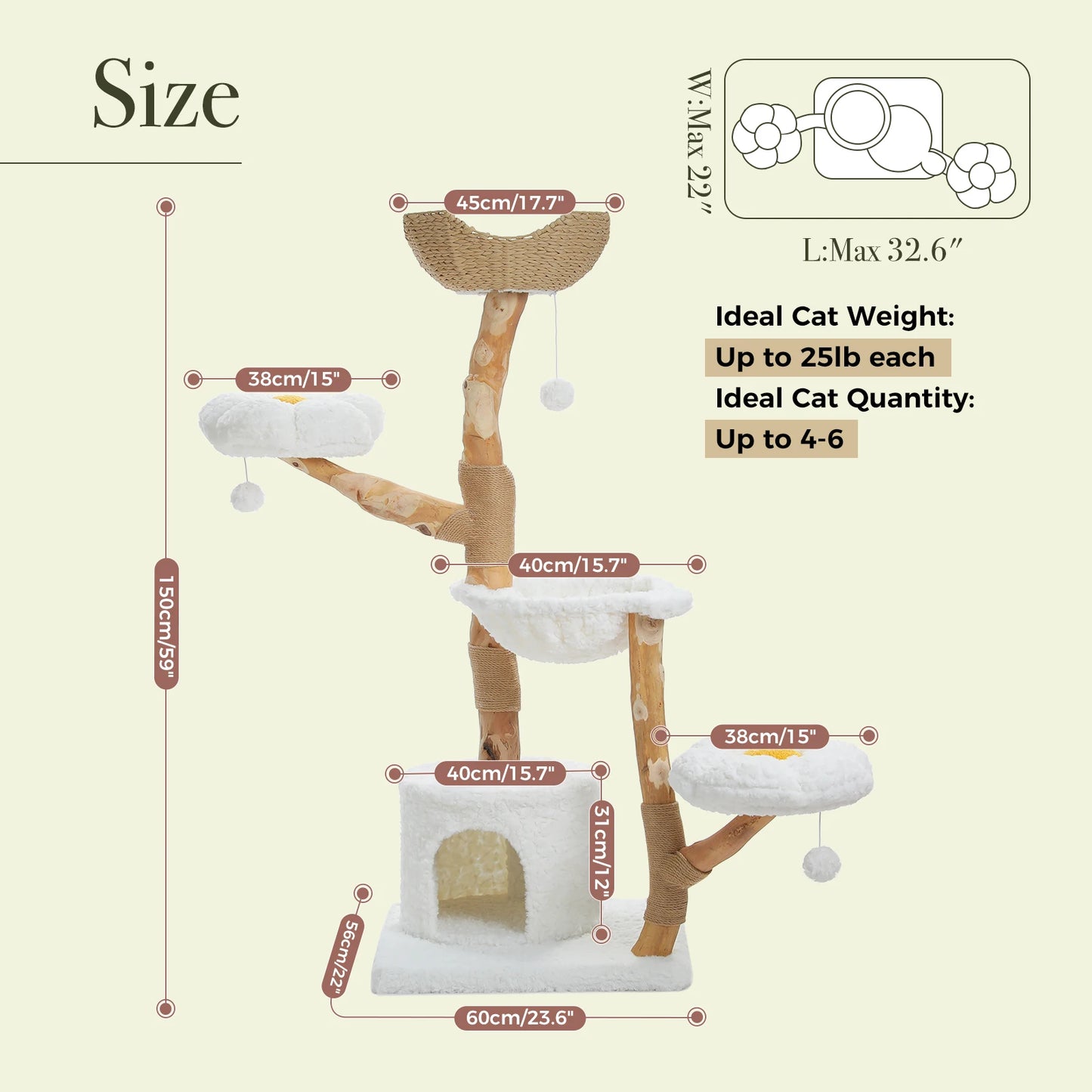 Deluxe Indoor Cat Tree Tower With Sisal Post, Wicker Basket Bed Flower Condo 🐾🌸