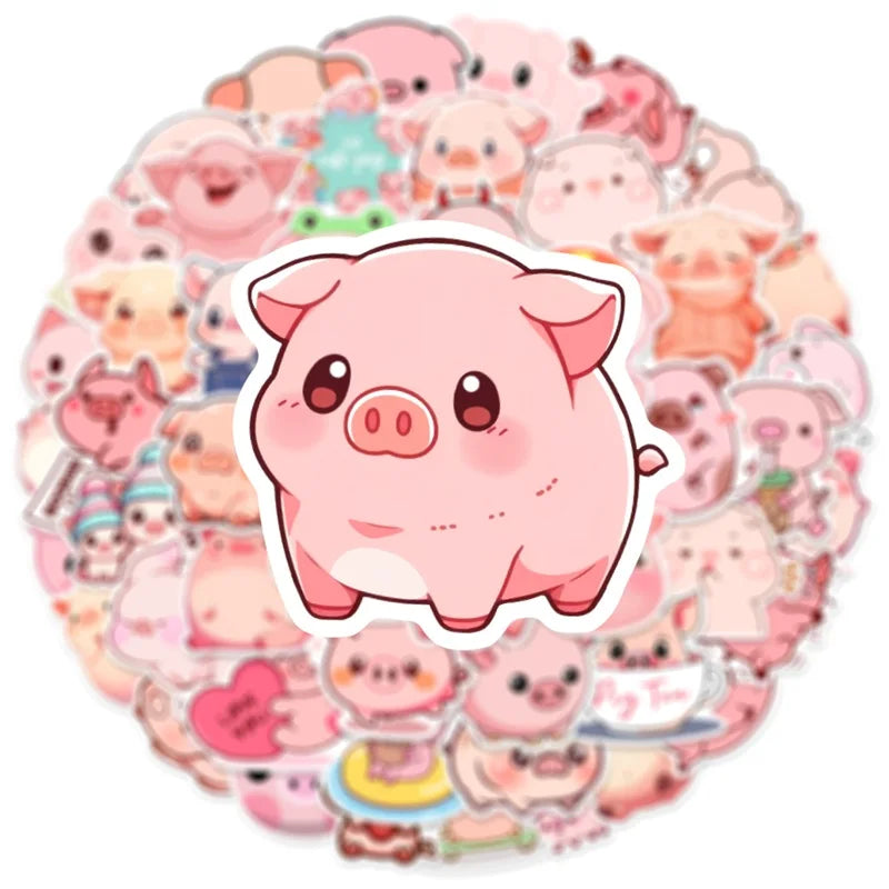 Kawaii Pink Pig PVC Stickers π·β¨ | 10/30/50PCS Aesthetic Decor for Scrapbooking & DIY Fun! πΈπ