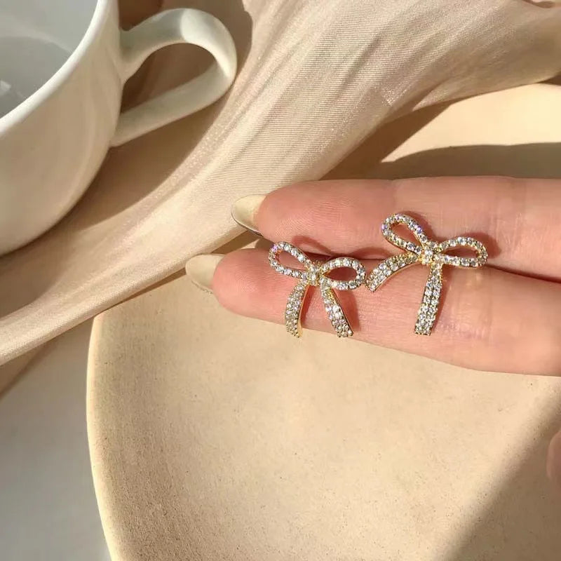 Kawaii Crystal Bowknot Stud Earrings πβ¨ Cute Golden Fashion Jewelry Gift for Women ππ