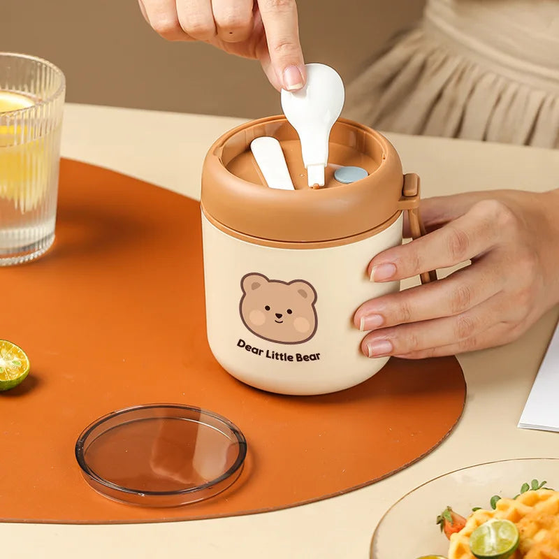 Kawaii 530ml Stainless Steel Lunch Box π°π» Insulated Bento Box for Kids | Cute Rabbit & Bear Thermal Soup Cup πβ¨