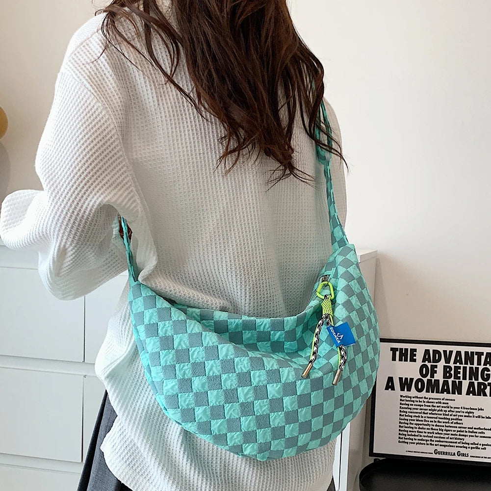 Kawaii Plaid Half Moon Messenger Bag πβ¨ Cute & Casual Shoulder Bag for Weekend Adventures! ππ