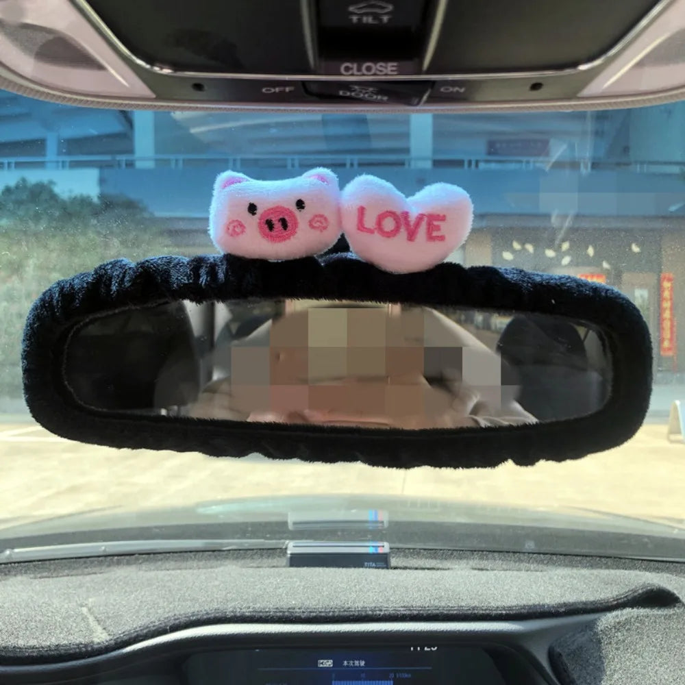 Kawaii Plush Pig & Bear Rear View Mirror Cover π·π» | Cute Elastic Car Accessory for a Whimsical Touch! πβ¨