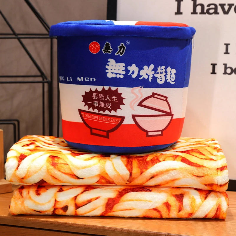 Kawaii Instant Noodle Plush Blanket πβ¨ - Adorable Ramen Pillow & Storage Bucket for Cozy Naps! ππ