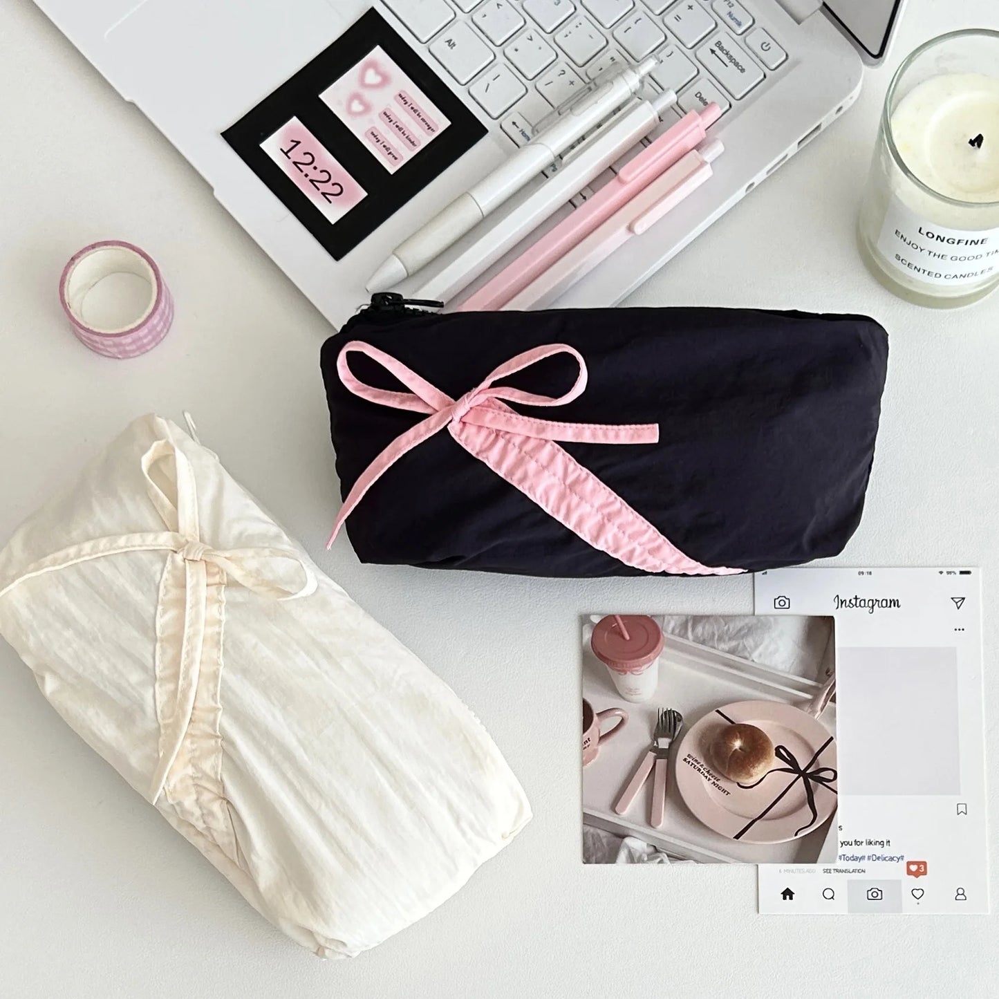 Kawaii Bowknot Pencil Pouch πβ¨ | Large Capacity Storage Bag for Girls & Office Supplies!