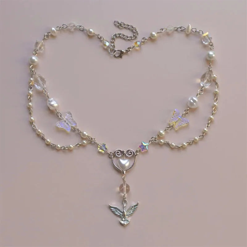 Kawaii Crystal Phoenix Heart Pendant Necklace πβ¨ | Angelcore Hummingbird Fairy Charm! ππ¦