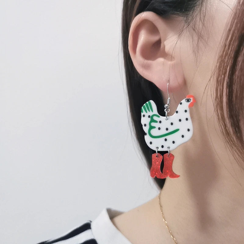 Kawaii Chicken High Heels Boots Earrings πβ¨ Colorful Acrylic Dangle Jewelry for Trendy Women & Girls! ππ