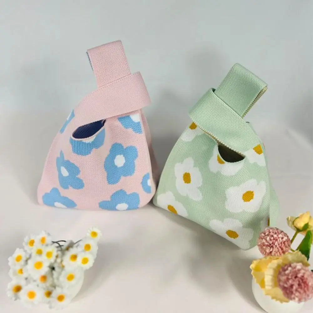Kawaii Floral Knit Knot Bag πΈβ¨ - Mini Wrist Tote for Stylish Students ππΌ